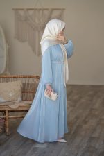 عبا اطلس آبی پاستلی - Image 3
